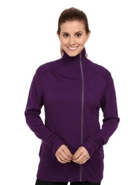 KUHL M merino Wool Blend Knit Cowl Neck asymmetrical Zip Up Sweater